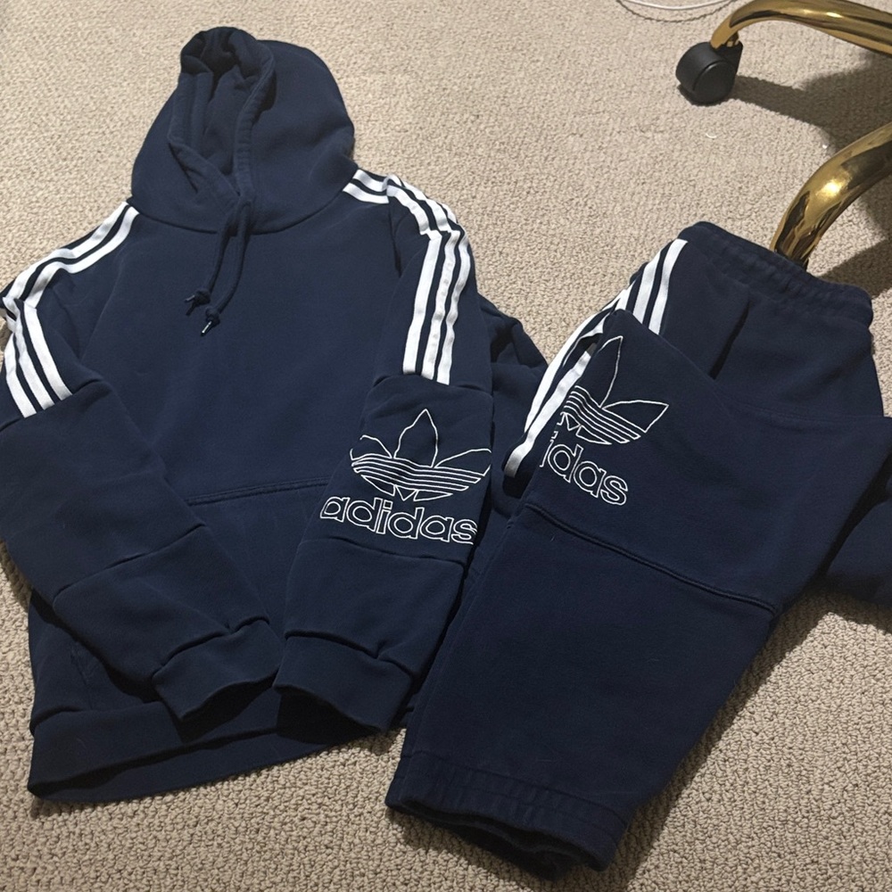 Adidas Mens Navy Joggers with White Stripes